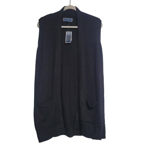 Karen Scott Sweaters - NWT Karen Scott Black Open Duster Vest Cardigan Pockets Size Small